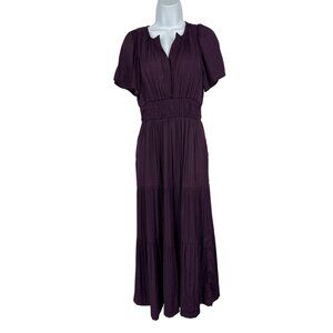 Anthropologie Somerset Maxi Dress Long Tiered Silky Satiny Dark Purple Size XS